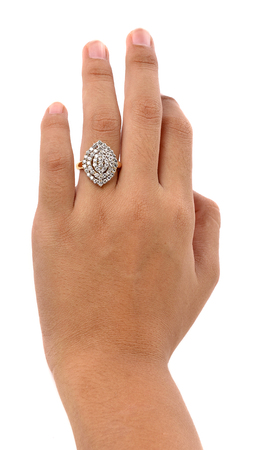 Ring in hand woman isolate on white background.の写真素材