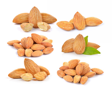 almond nuts isolated on white backgroundの写真素材