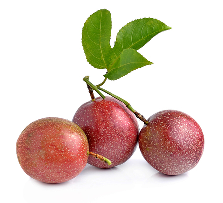 Passion fruit isolated on white backgroundの写真素材