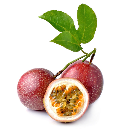 Passion fruit isolated on white backgroundの写真素材