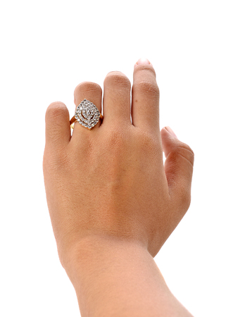 Ring in hand woman isolate on white background.の写真素材