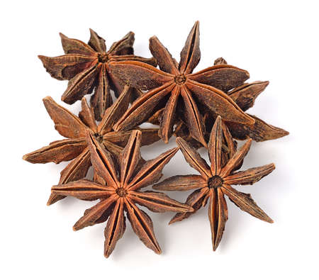 Star anise spice fruits and seeds isolated on white backgroundの写真素材