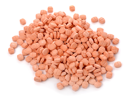 Vitamin C pills on  white  backgroundの写真素材