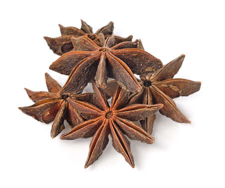 Star anise spice fruits and seeds isolated on white backgroundの写真素材