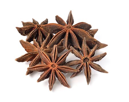 Star anise spice fruits and seeds isolated on white backgroundの写真素材