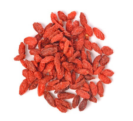 Dried goji berries, isolated on white backgroundの写真素材