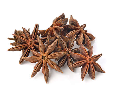 Star anise spice fruits and seeds isolated on white backgroundの写真素材