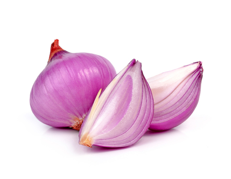 shallots isolated on white backgroundの写真素材