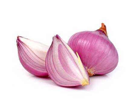 shallots isolated on white backgroundの写真素材