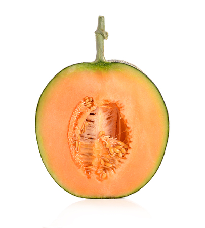 cantaloupe melon isolated on white backgroundの写真素材