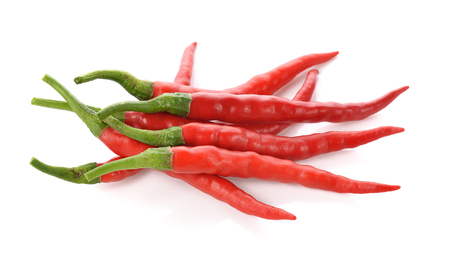 Red peppers isolated on white backgroundの写真素材