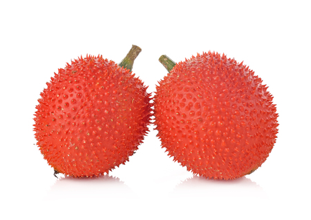 Gac fruit, Baby Jackfruit, Spiny Bitter Gourd, Sweet Grourd or Cochinchin Gourd on white backgroundの写真素材