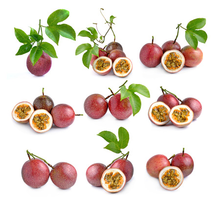 Passion fruit isolated on white backgroundの写真素材