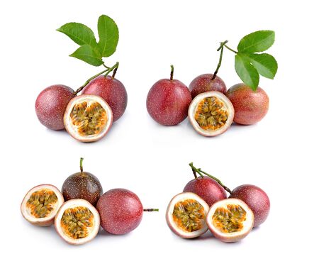 Passion fruit isolated on white backgroundの写真素材
