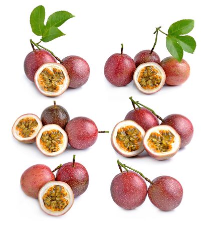 Passion fruit isolated on white backgroundの写真素材