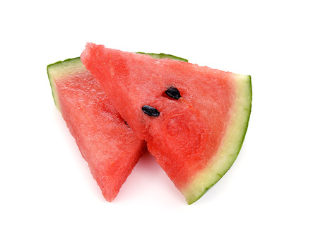 Sliced ripe watermelon isolated on white backgroundの写真素材
