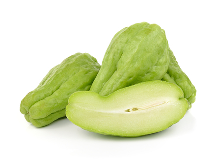 Chayote on white backgroundの写真素材
