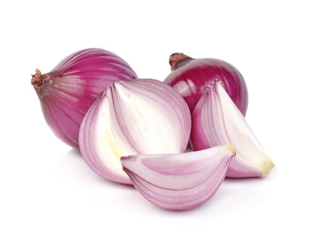 shallots isolated on white backgroundの写真素材