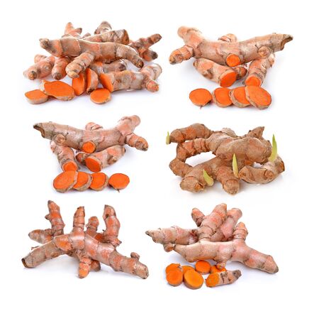 Fresh turmeric isolated on white backgroundの写真素材