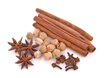 Various spices on a white backgroundの写真素材