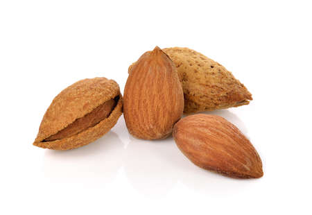 almond nuts isolated on white backgroundの写真素材