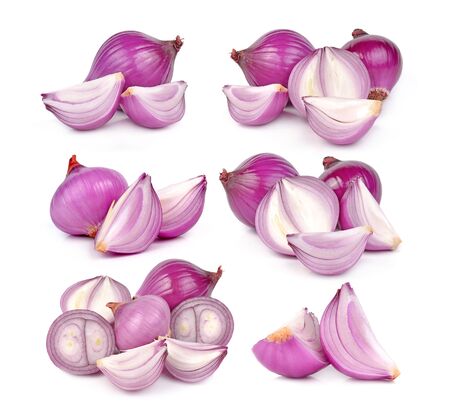 shallots isolated on white backgroundの写真素材
