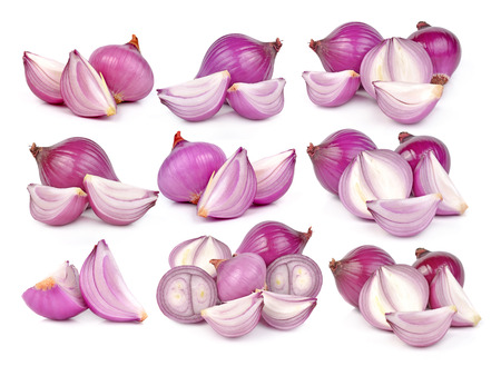 shallots isolated on white backgroundの写真素材
