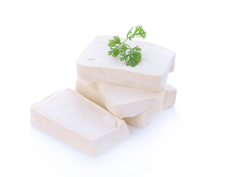 cube tofu isolated on whiteの写真素材