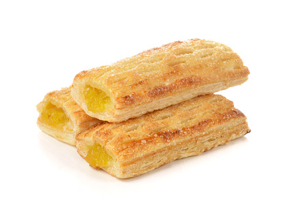 Crunchy pie with pineapple isolated on white backgroundの写真素材