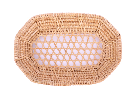vintage weave wicker basket isolated on white backgroundの写真素材