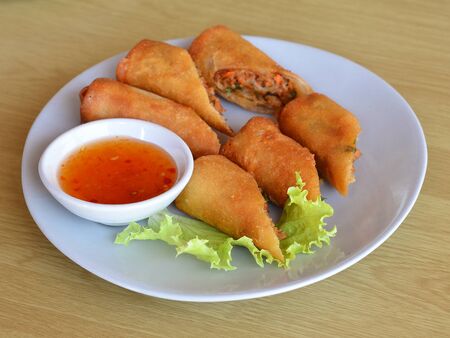 Fried Chinese Traditional Spring rolls foodの写真素材