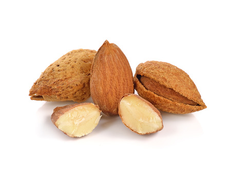 almond nuts on white backgroundの写真素材