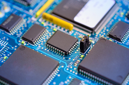 Microchips on a circuit boardの写真素材