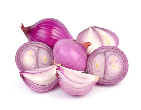 shallots isolated on white backgroundの写真素材