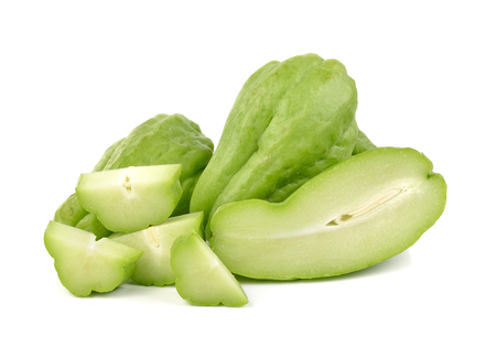 Chayote on white backgroundの写真素材