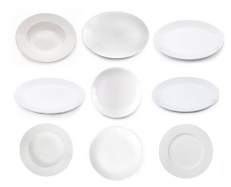 empty plate isolated on white backgroundの写真素材