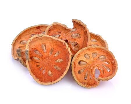 Dried quince isolated on white backgroundの写真素材