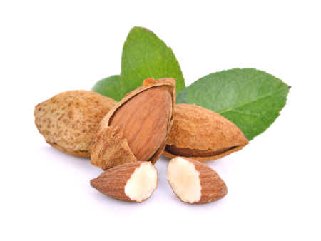 almond nuts isolated on white backgroundの写真素材