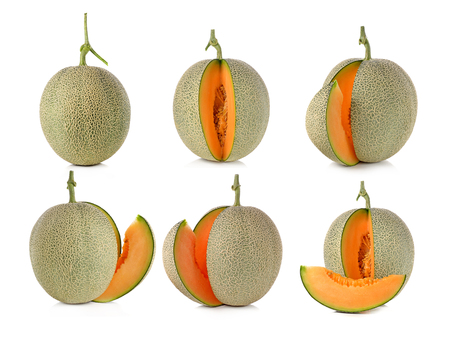 cantaloupe melon on white backgroundの写真素材