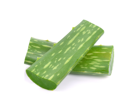 aloe vera fresh leaf isolated white backgroundの写真素材