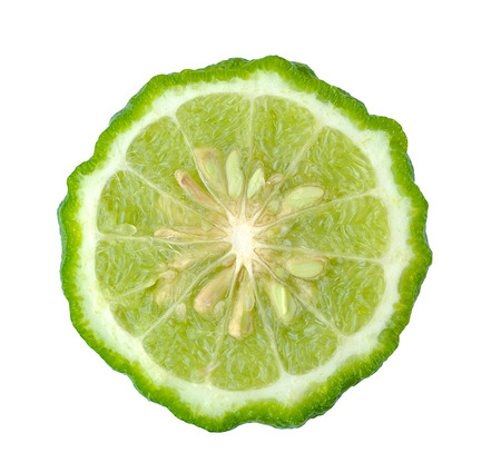 Kaffir lime isolated on white backgroundの写真素材
