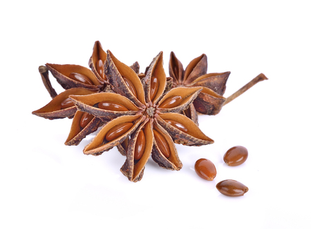 Star anise spice fruits and seeds isolated on white backgroundの写真素材