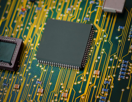 Microchips on a circuit boardの写真素材