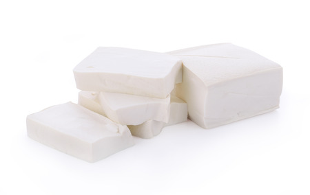 cube tofu isolated on whiteの写真素材