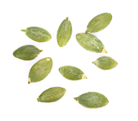 Pumpkin seeds on white backgroundの写真素材