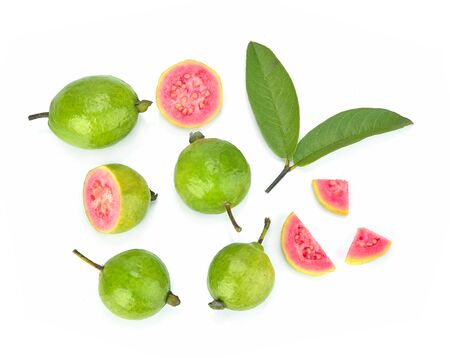 Guava (tropical fruit) on white background.Top view の写真素材