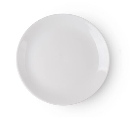top view  white plate isolated on white backgroundの写真素材