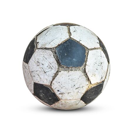 Old soccer ball isolated on white backgroundの写真素材