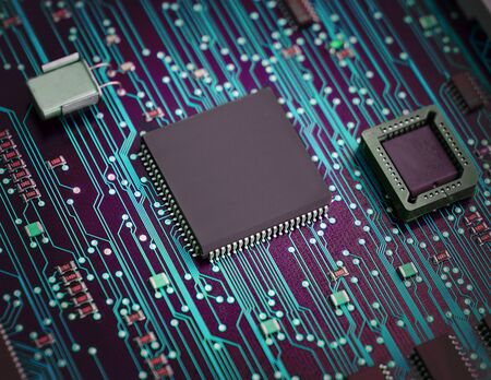 Microchips on a circuit boardの写真素材