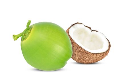 Green coconut Fruit isolated on white background.の写真素材